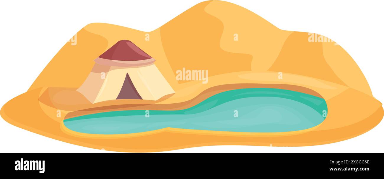 Tente aménagée par une oasis dans le désert, offrant un répit bienvenu de la chaleur et de la sécheresse Illustration de Vecteur