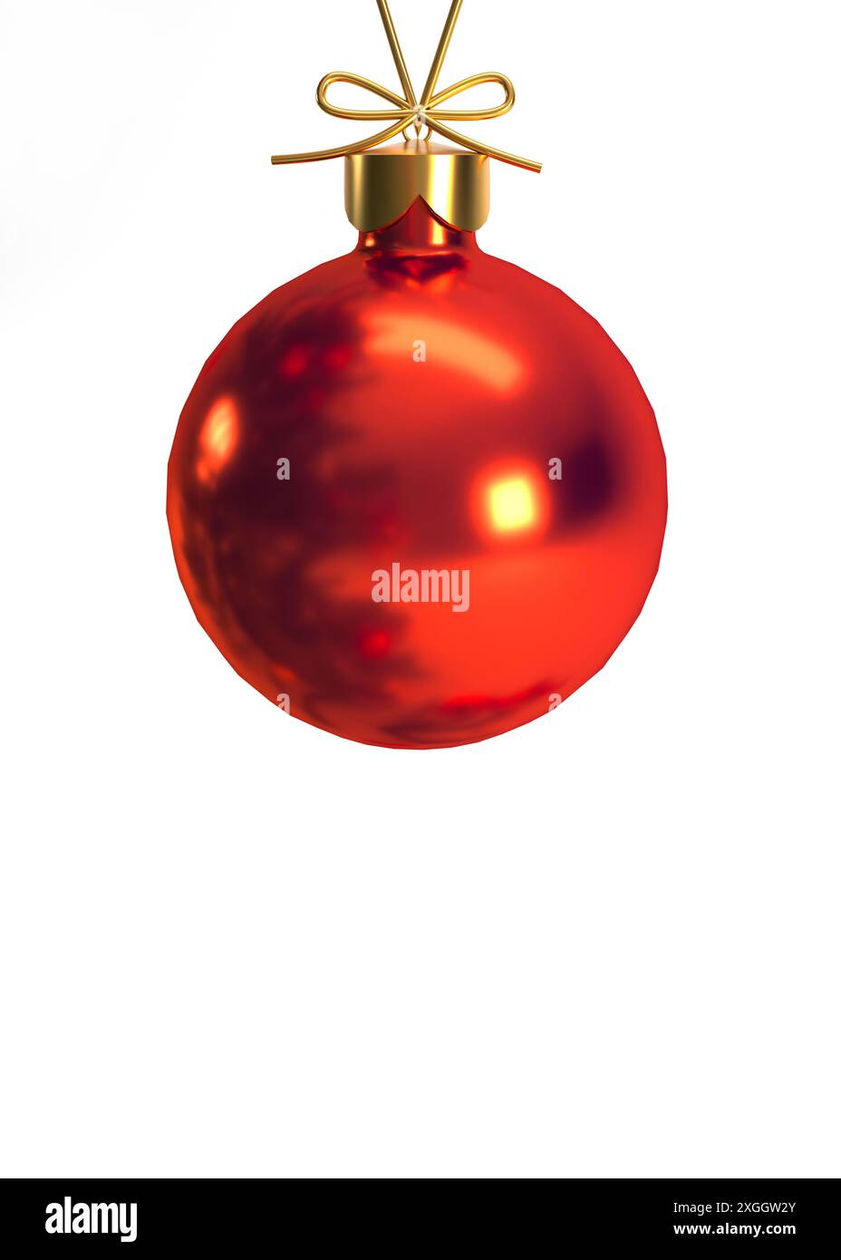 Boule rouge de Noël gros plan isolé sur fond blanc avec espace de copie, fond de concept de joyeux Noël ou de réveillon du nouvel an. rendu 3d. Banque D'Images