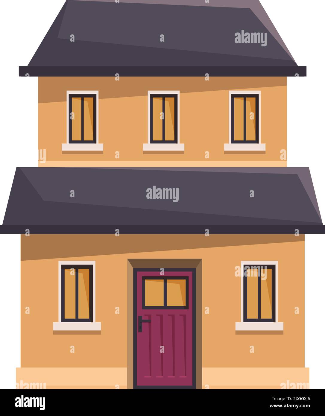 Simple maison de deux étages avec une porte d'entrée violette attend une famille pour emménager Illustration de Vecteur