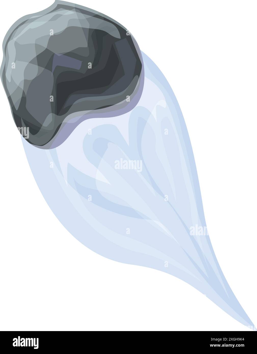 Météorite grise tombant avec une traînée bleue sur fond blanc Illustration de Vecteur