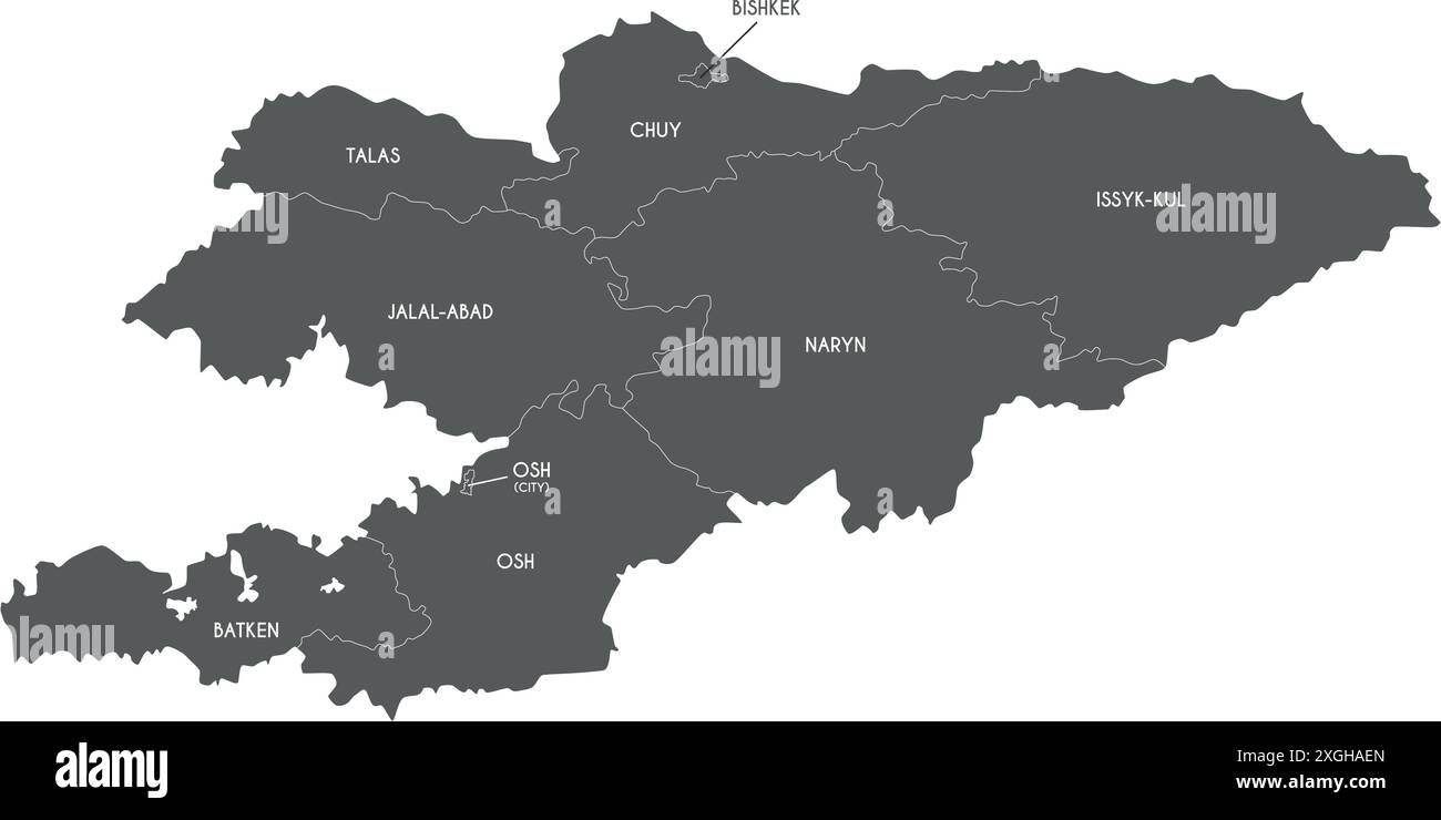 Carte vectorielle du Kirghizistan avec les régions et les divisions administratives. Calques modifiables et clairement étiquetés. Illustration de Vecteur