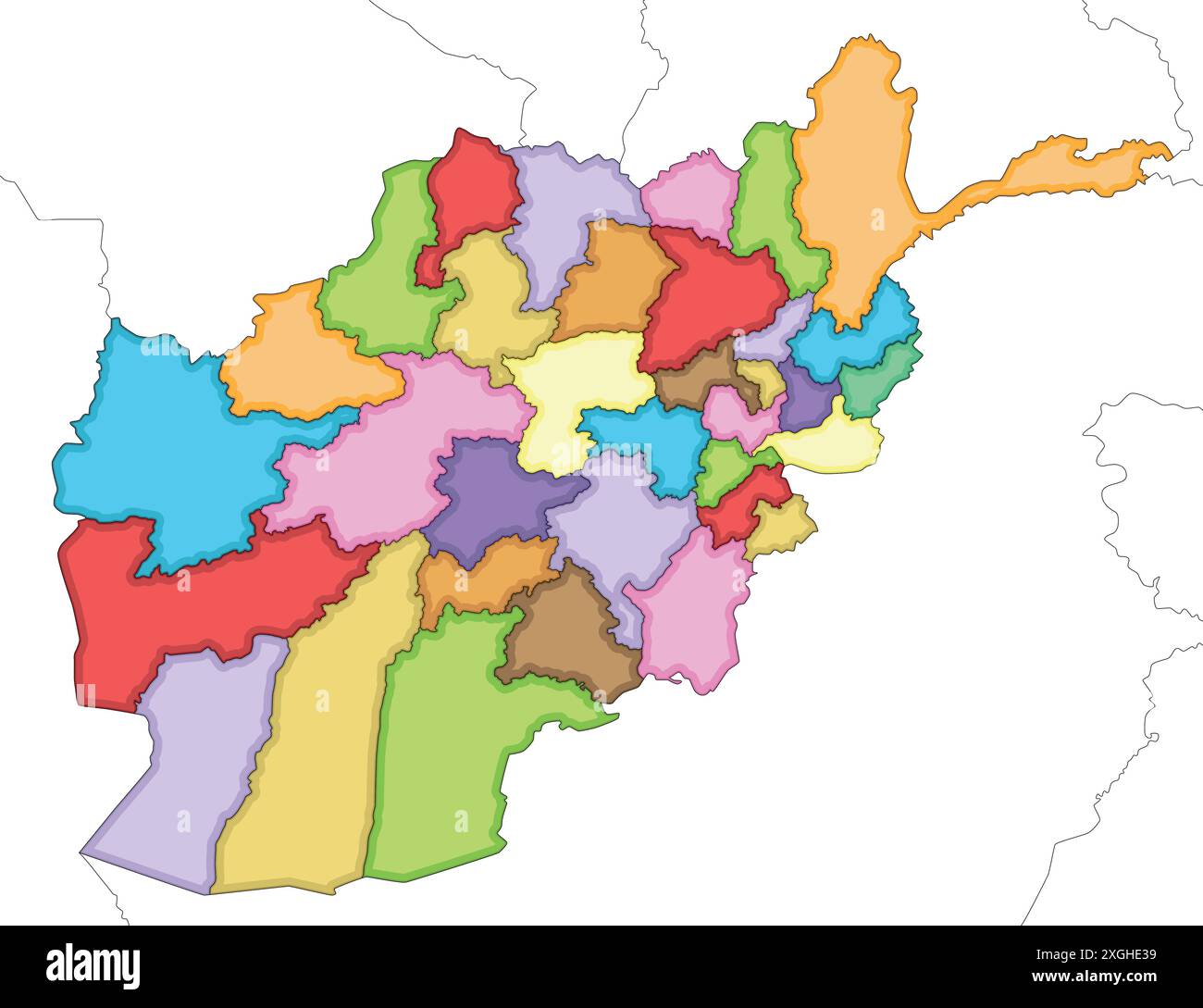 Vector a illustré une carte vierge régionale de l'Afghanistan avec les provinces et les divisions administratives, et les pays et territoires voisins. Modifiable Illustration de Vecteur