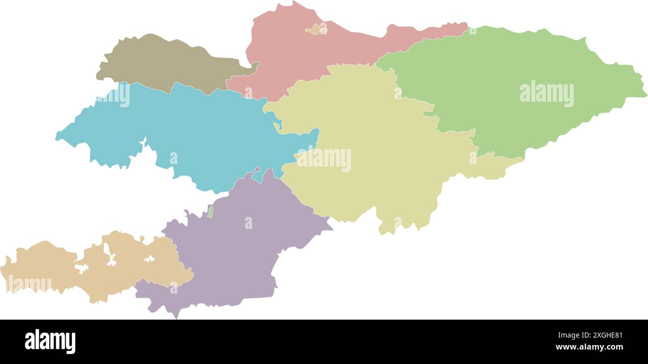 Carte blanche vectorielle du Kirghizistan avec les régions ou territoires et les divisions administratives. Calques modifiables et clairement étiquetés. Illustration de Vecteur