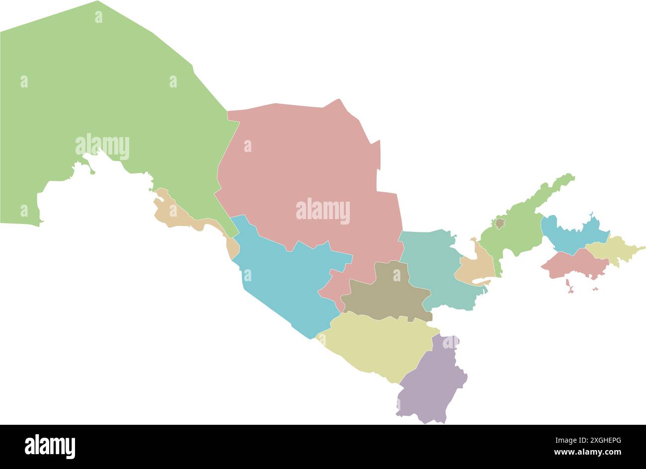 Carte blanche vectorielle de l'Ouzbékistan avec les régions ou territoires et les divisions administratives. Calques modifiables et clairement étiquetés. Illustration de Vecteur