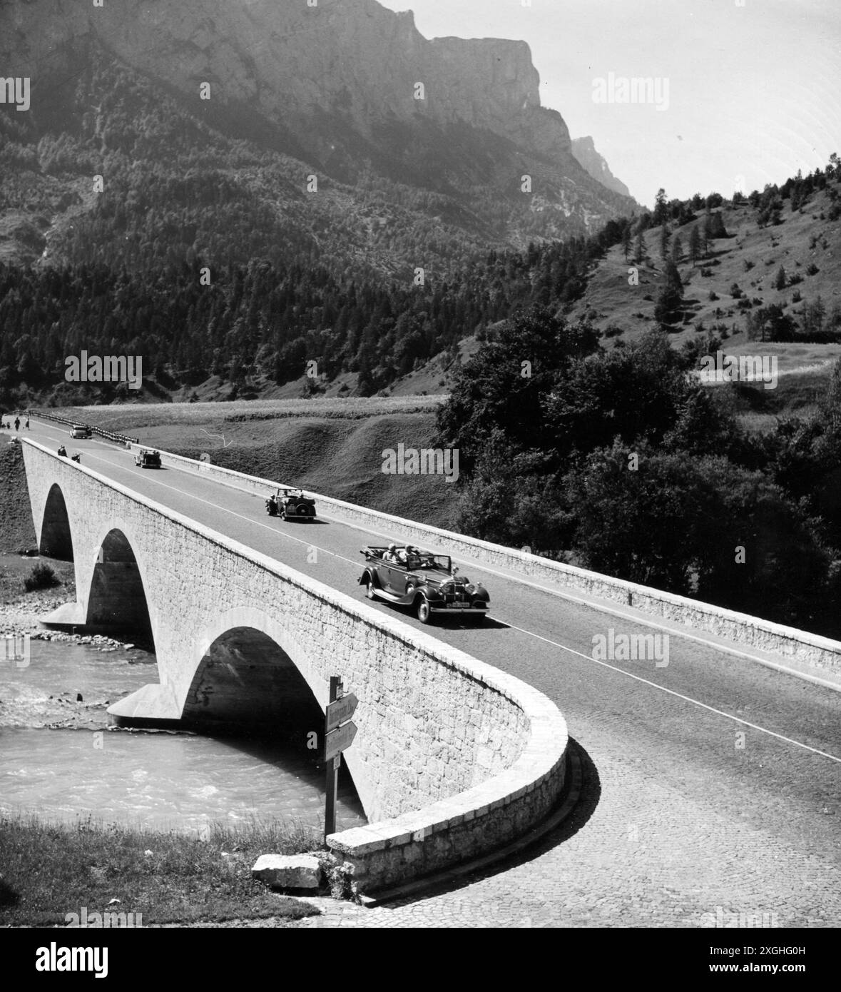 Transport / transport, rue, routes de montagne, route des Alpes allemandes, Pont de Saalach près de Jettenberg, Bavière, 2ème moitié des années 1930 , USAGE ÉDITORIAL EXCLUSIF Banque D'Images