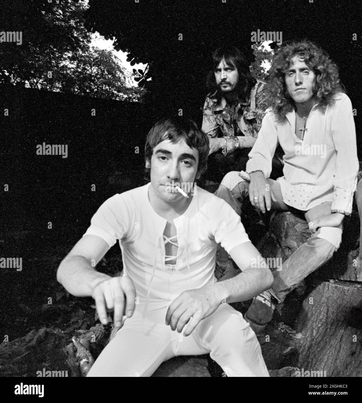 The Who a posé lors d'un appel à la presse pour la soirée de lancement de l'album 'Who's Next' à Surrey, Angleterre, le 15 juillet 1971 l-R John Entwistle, Keith Moon, Roger Daltrey Banque D'Images