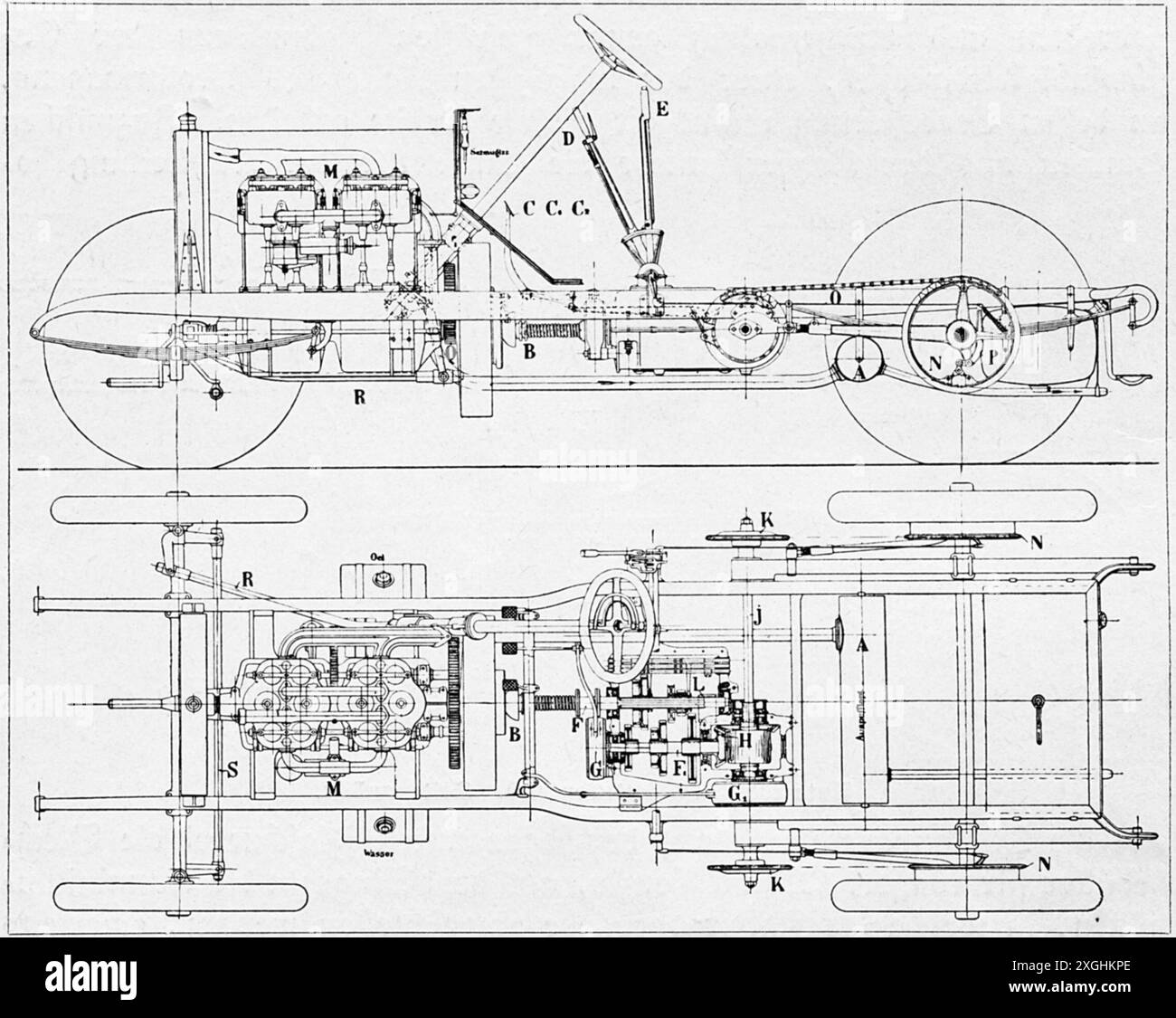 Transport / transport, voiture, techniques, entraînement, Daimler automobile avec entraînement par chaîne, gravure sur bois, ADDITIONAL-RIGHTS-CLEARANCE-INFO-NOT-AVAILABLE Banque D'Images