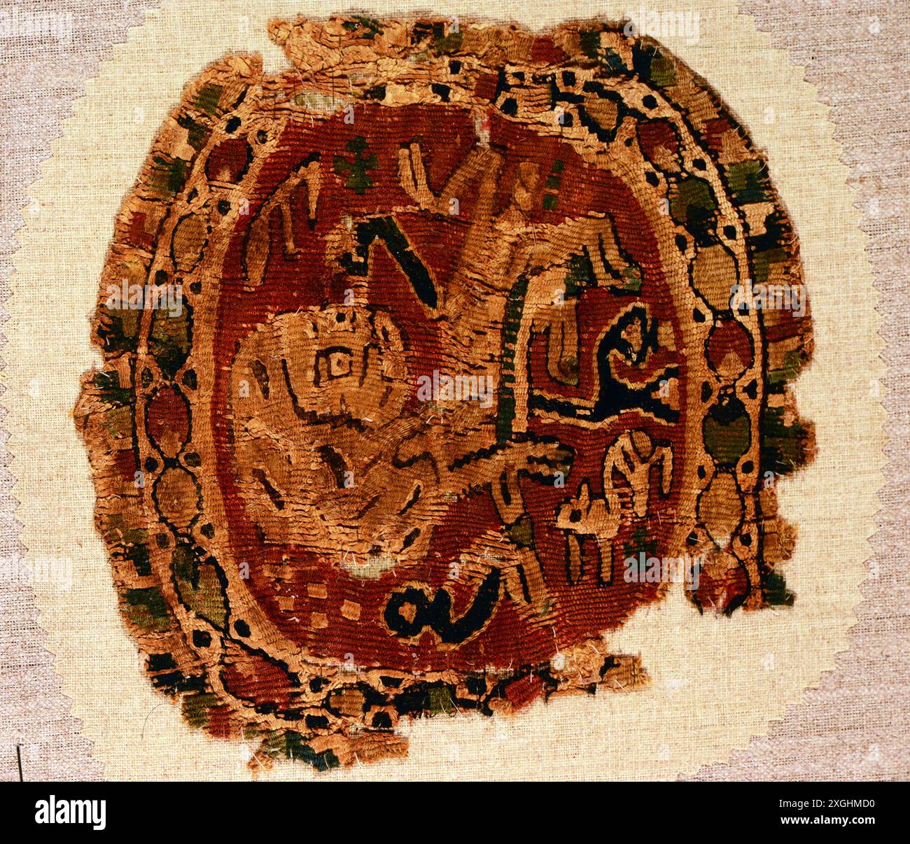 Beaux-arts, beaux-arts coptes, textiles, rognage avec lion, vie / 7ème siècle, Lehmann Collection, Esens, LE DROIT D'AUTEUR DE L'ARTISTE N'A PAS À ÊTRE EFFACÉ Banque D'Images