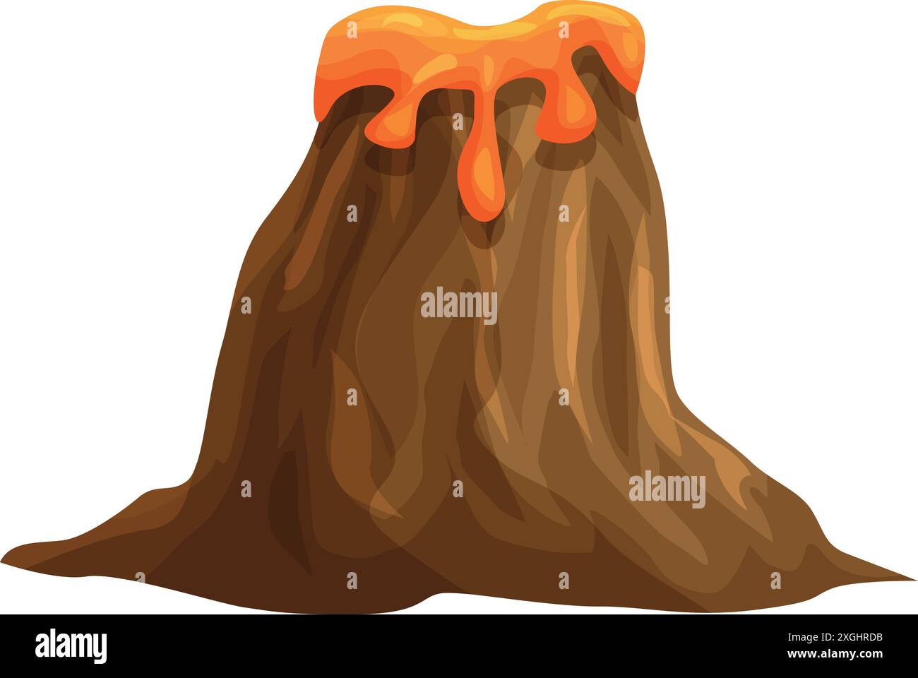 Volcan en éruption, avec de la lave fondue coulant sur le flanc d'une montagne brune Illustration de Vecteur