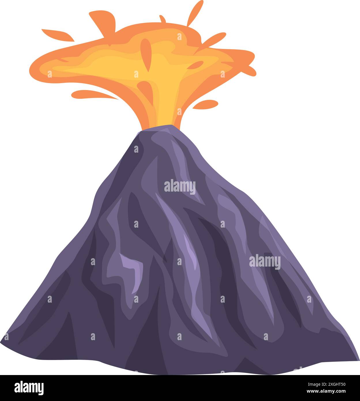 Illustration de bande dessinée d'un grand volcan en éruption, avec de la lave fondue explosant du haut Illustration de Vecteur