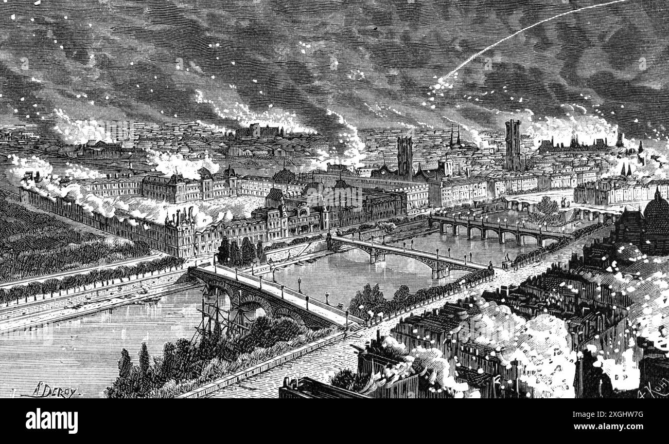 Commune de Paris, 18.3. - 28.5,1871, le centre-ville en feu, mai 1871, LES DROITS D'AUTEUR DE L'ARTISTE NE DOIVENT PAS ÊTRE EFFACÉS Banque D'Images