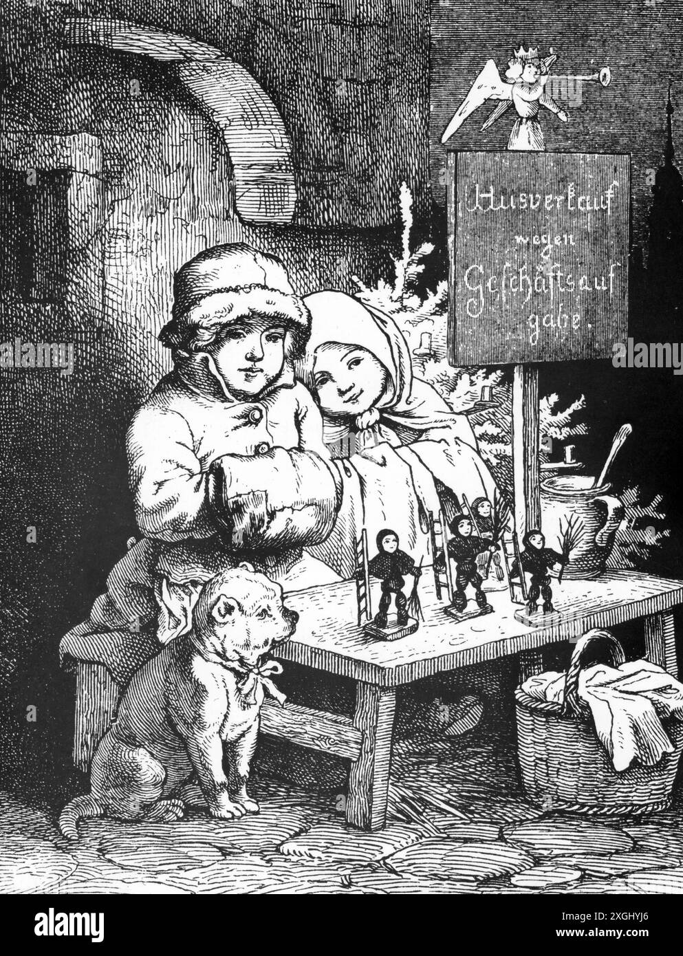 Noël, marchés de Noël, stand sur Striezelmarkt à Dresde, gravure sur bois, DROITS-SUPPLÉMENTAIRES-AUTORISATION-INFO-NON-DISPONIBLE Banque D'Images