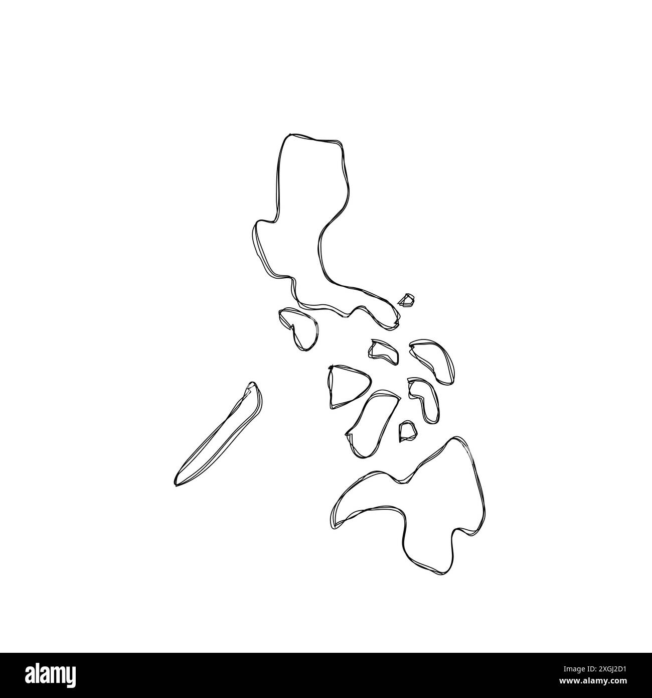 Carte simplifiée du pays des Philippines. Mince contour d'esquisse triple crayon isolé sur fond blanc. Icône vectorielle simple Illustration de Vecteur