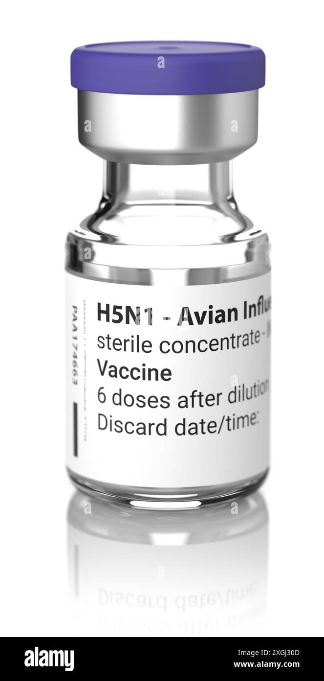 Flacon fictif de vaccin contre la grippe aviaire (influenza aviaire ou H5N1) Banque D'Images