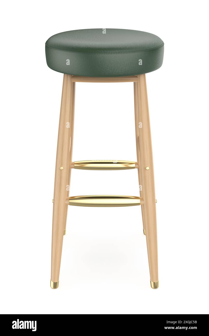 Vue de face d'un tabouret de bar en bois sur fond blanc Banque D'Images