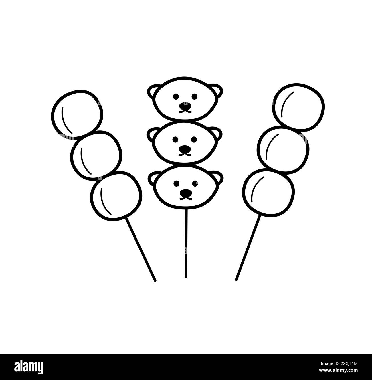 Dango dessert japonais, icône de doodle. Illustration vectorielle de la cuisine asiatique isolée sur blanc. Banque D'Images