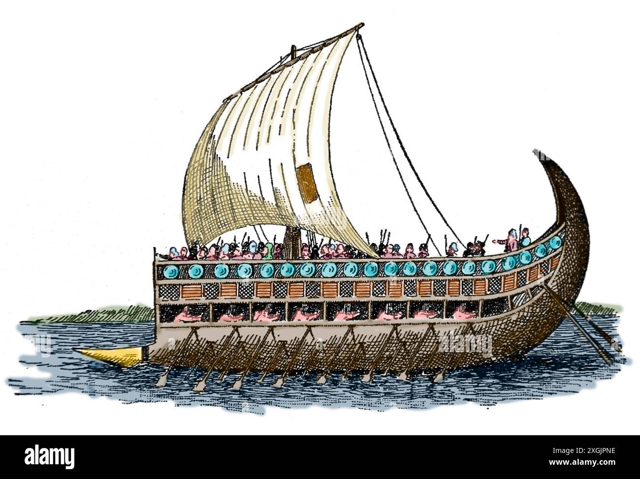 Méditerranée orientale. Galerie phénicienne. Gravure. xixe siècle. Coloration ultérieure. Banque D'Images