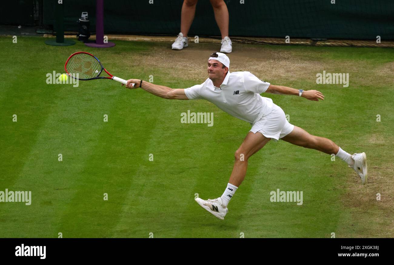 Wimbledon, Londres, Royaume-Uni. 09 juillet 2024. Tommy Paul lors de sa défaite face à Carlos Alcaraz d'Espagne à Wimbledon aujourd'hui. Crédit : Adam Stoltman/Alamy Live News Banque D'Images