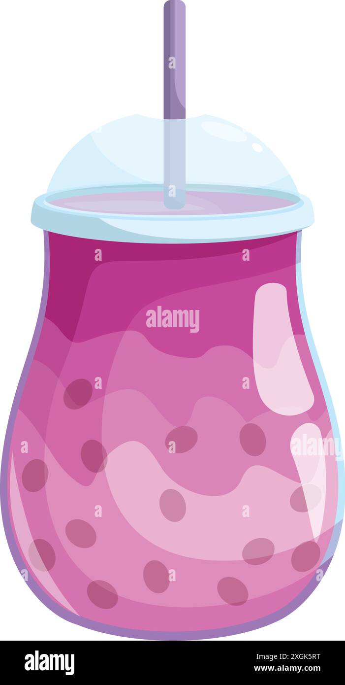Boisson rafraîchissante et délicieuse à base de thé à bulles rose servie dans une tasse en plastique avec une paille Illustration de Vecteur
