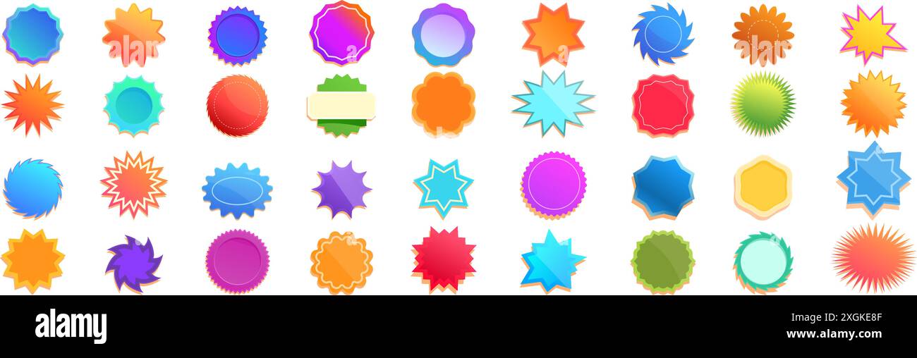 Icônes de prix Starburst définies. Collection de stickers colorés vierges dégradés Starburst offrant de l'espace pour le texte, pour vos ventes et promotions Illustration de Vecteur