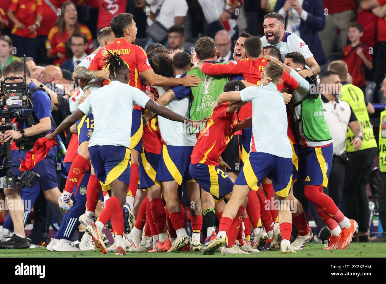 Munich, Allemagne, 9 juillet 2024. L'équipe nationale d'Espagne célèbre sa victoire et le ticket pour la finale lors du match entre l'Espagne et la France. UEFA Euro 2024 Allemagne. Demi-finales. Banque D'Images