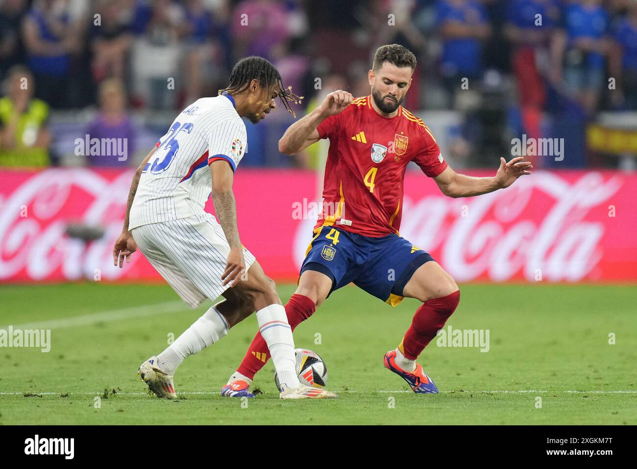 Munich, Allemagne. 9 juillet 2024. Bradley Barcola de France lors de l'UEFA EURO 2024 - demi-finales - Espagne vs France à Munich Football Arena. Crédit : Meng Gao/Alamy Live News Banque D'Images