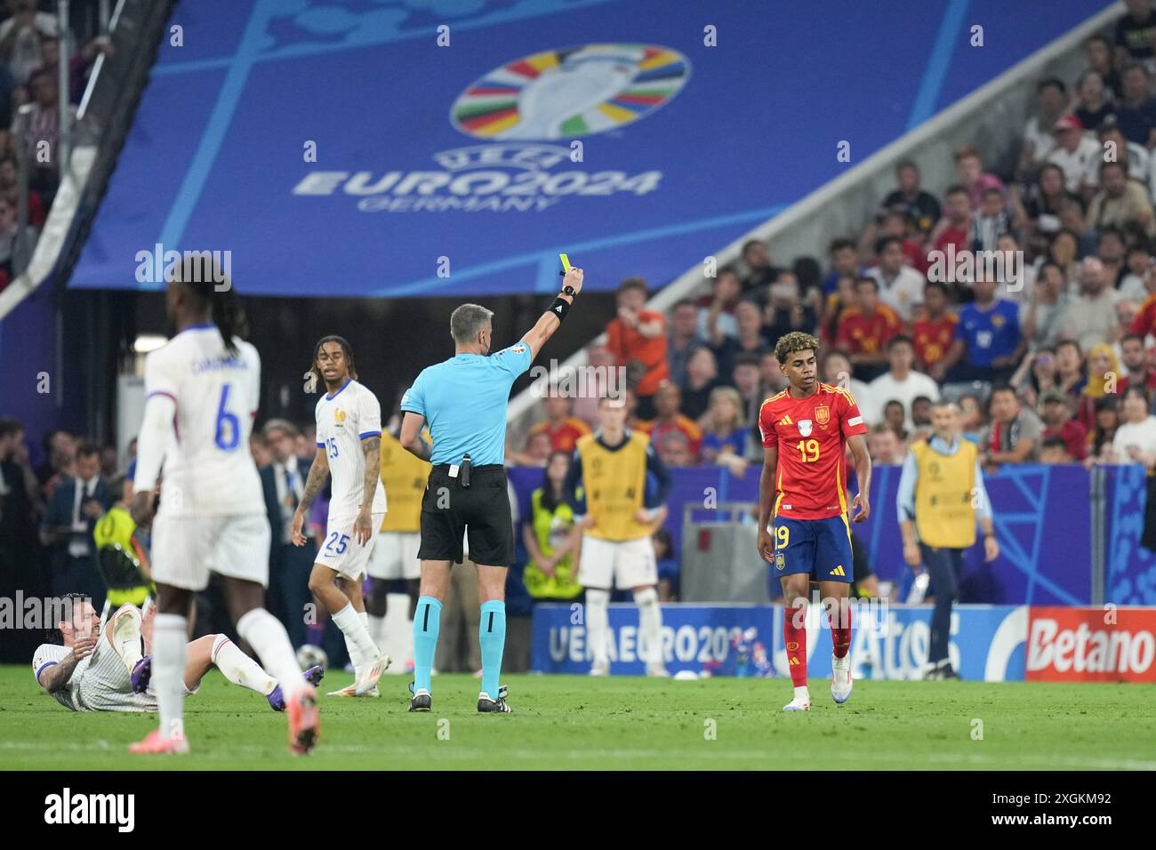 Munich, Allemagne. 9 juillet 2024. Lamine Yamal d'Espagne lors de l'UEFA EURO 2024 - demi-finales - Espagne vs France à Munich Football Arena. Crédit : Meng Gao/Alamy Live News Banque D'Images