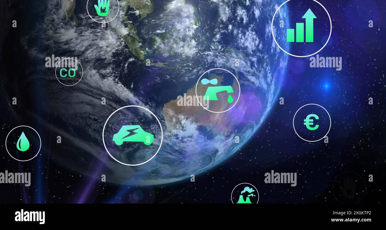 Image du traitement des icônes écologiques numériques dans le monde entier Banque D'Images