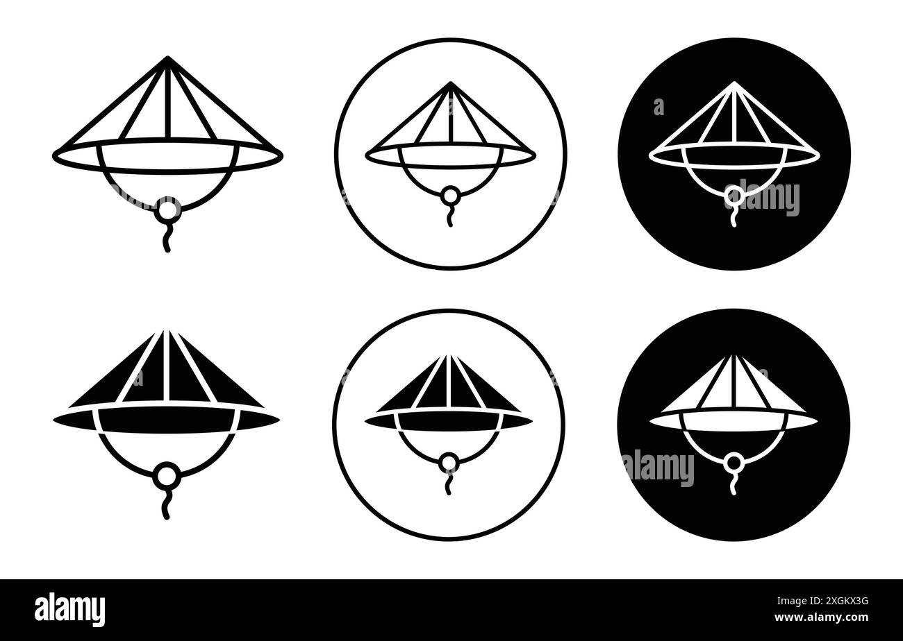 Contour de vecteur de signe de logo d'icône de chapeau de bambou en couleur noire et blanche Illustration de Vecteur