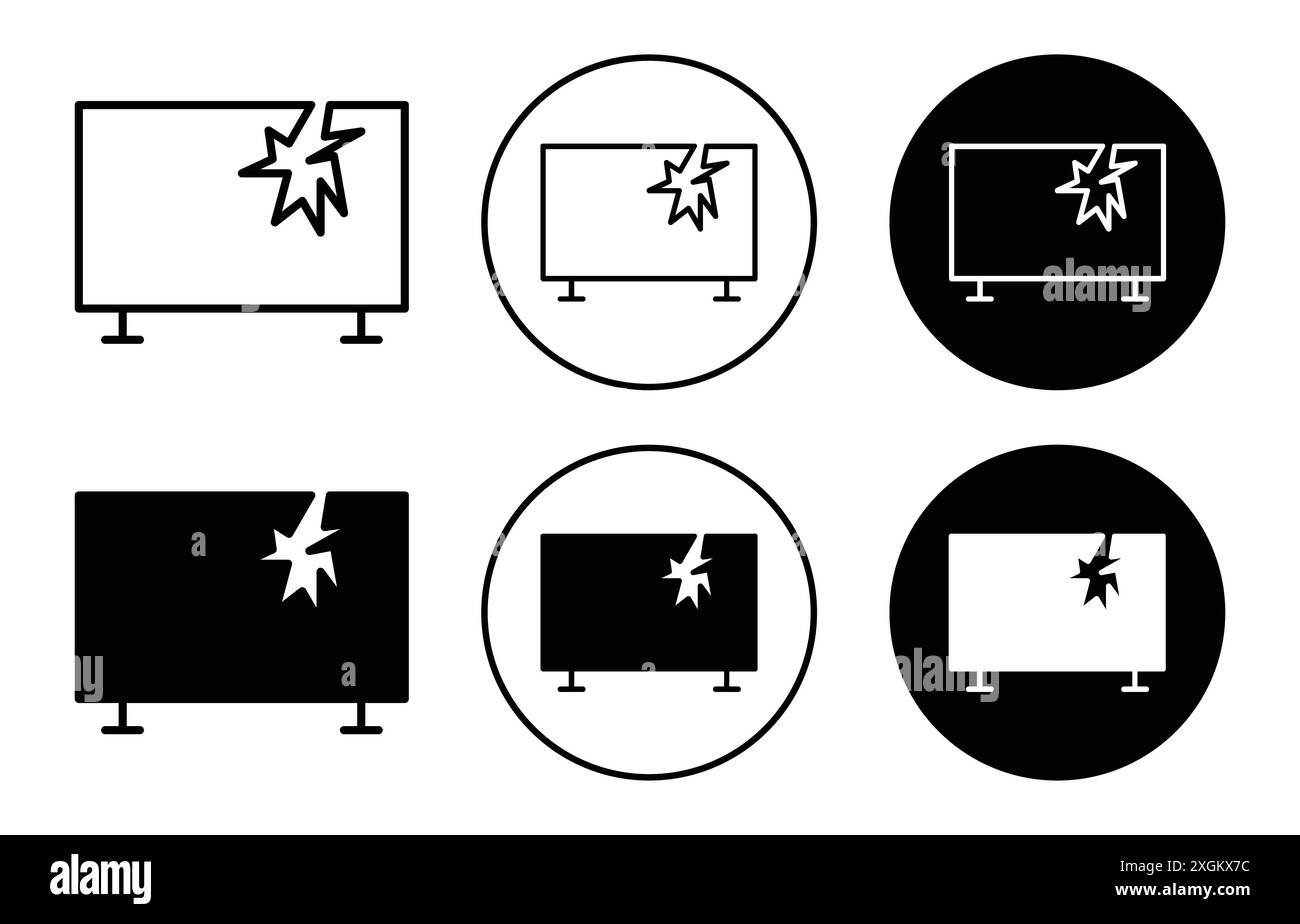 Contour de vecteur de signe de logo d'icône d'écran de télévision cassé en noir et blanc Illustration de Vecteur