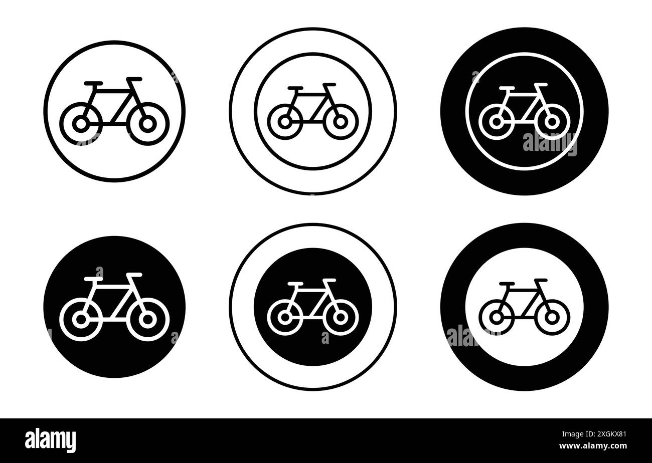 contour vectoriel de signe d'icône de panneau de signalisation de bicyclette en couleur noire et blanche Illustration de Vecteur