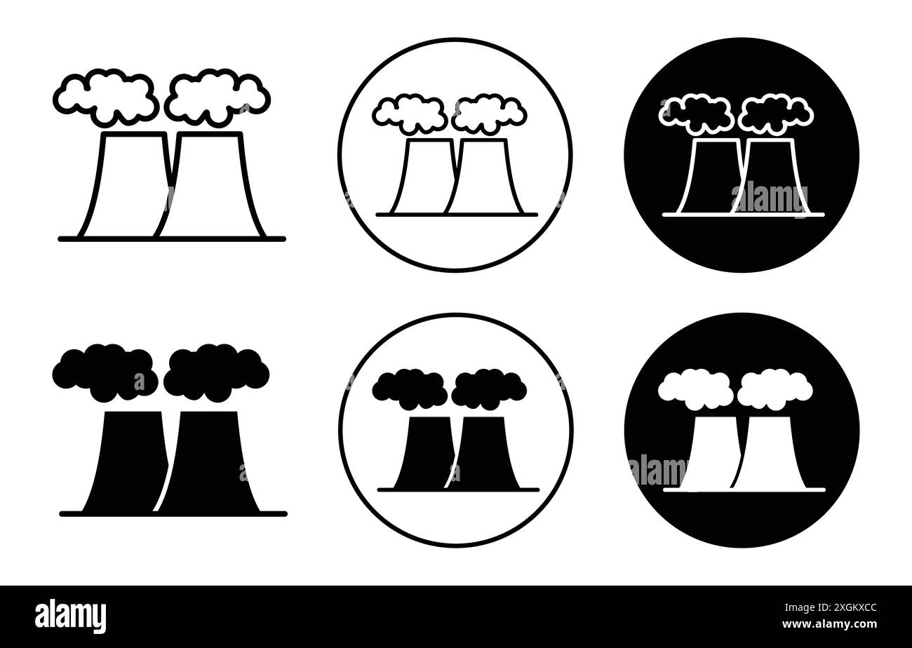 Contour de vecteur de signe de logo d'icône de tour de refroidissement en noir et blanc Illustration de Vecteur