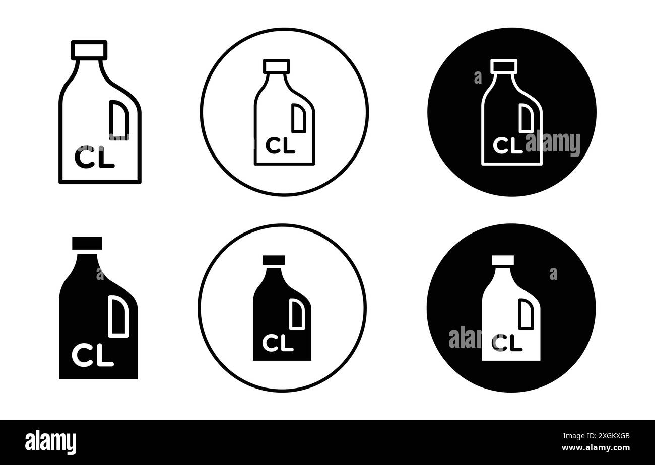 Contour de vecteur de signe de logo d'icône de chlore en couleur noire et blanche Illustration de Vecteur