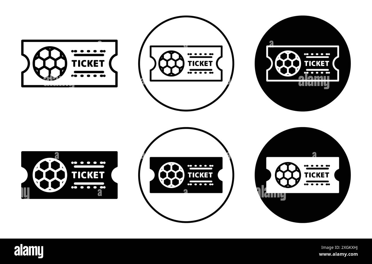 Contour vectoriel de signe de logo d'icône de billets de football en couleur noire et blanche Illustration de Vecteur