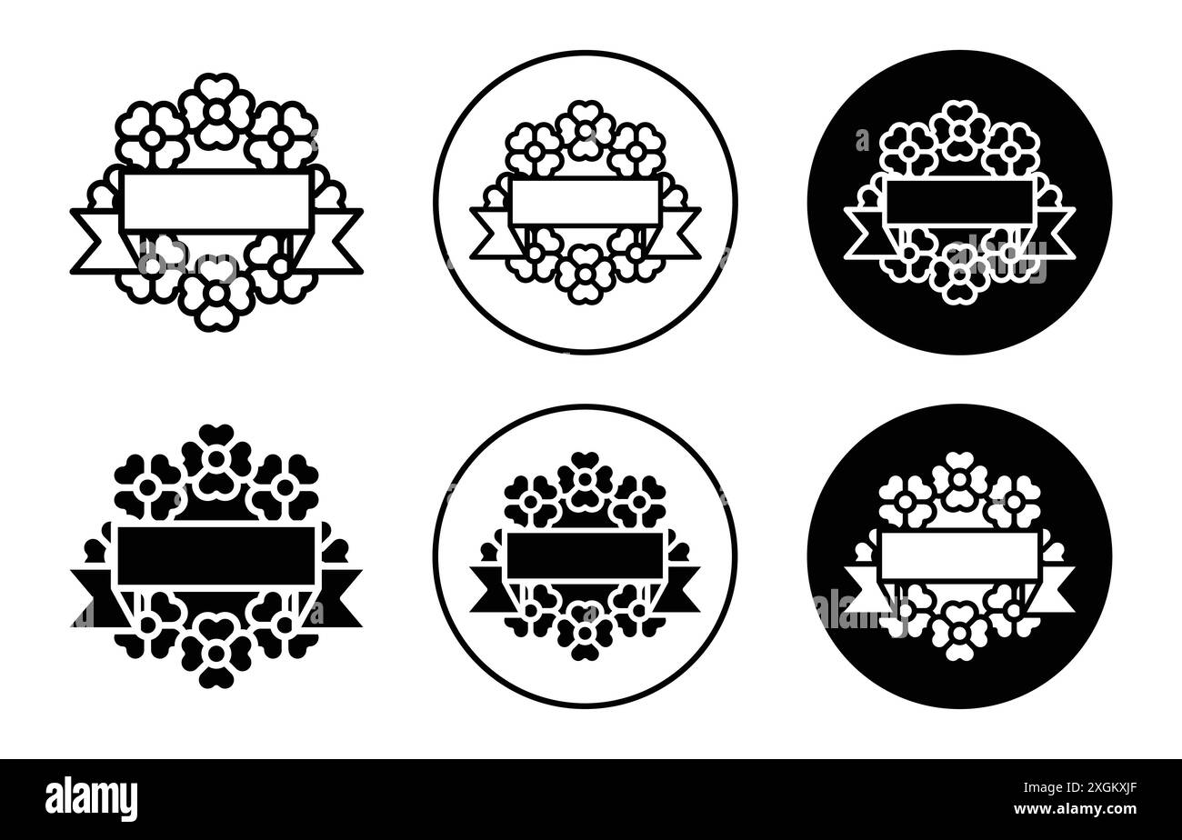 Contour de vecteur de signe de logo d'icône de couronne funéraire en couleur noire et blanche Illustration de Vecteur