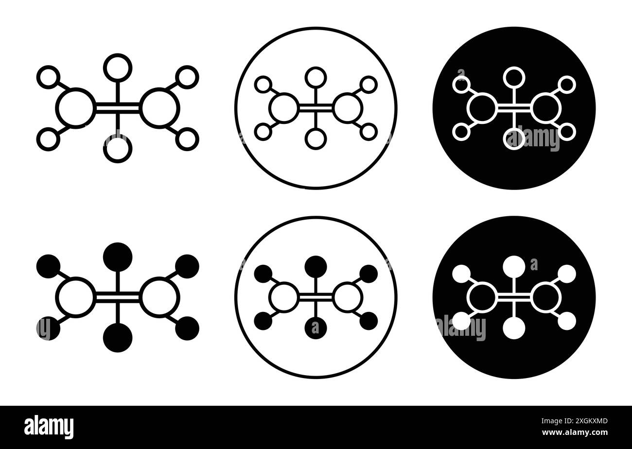 Contour de vecteur de signe de logo d'icône de molécule d'éthylène en couleur noire et blanche Illustration de Vecteur