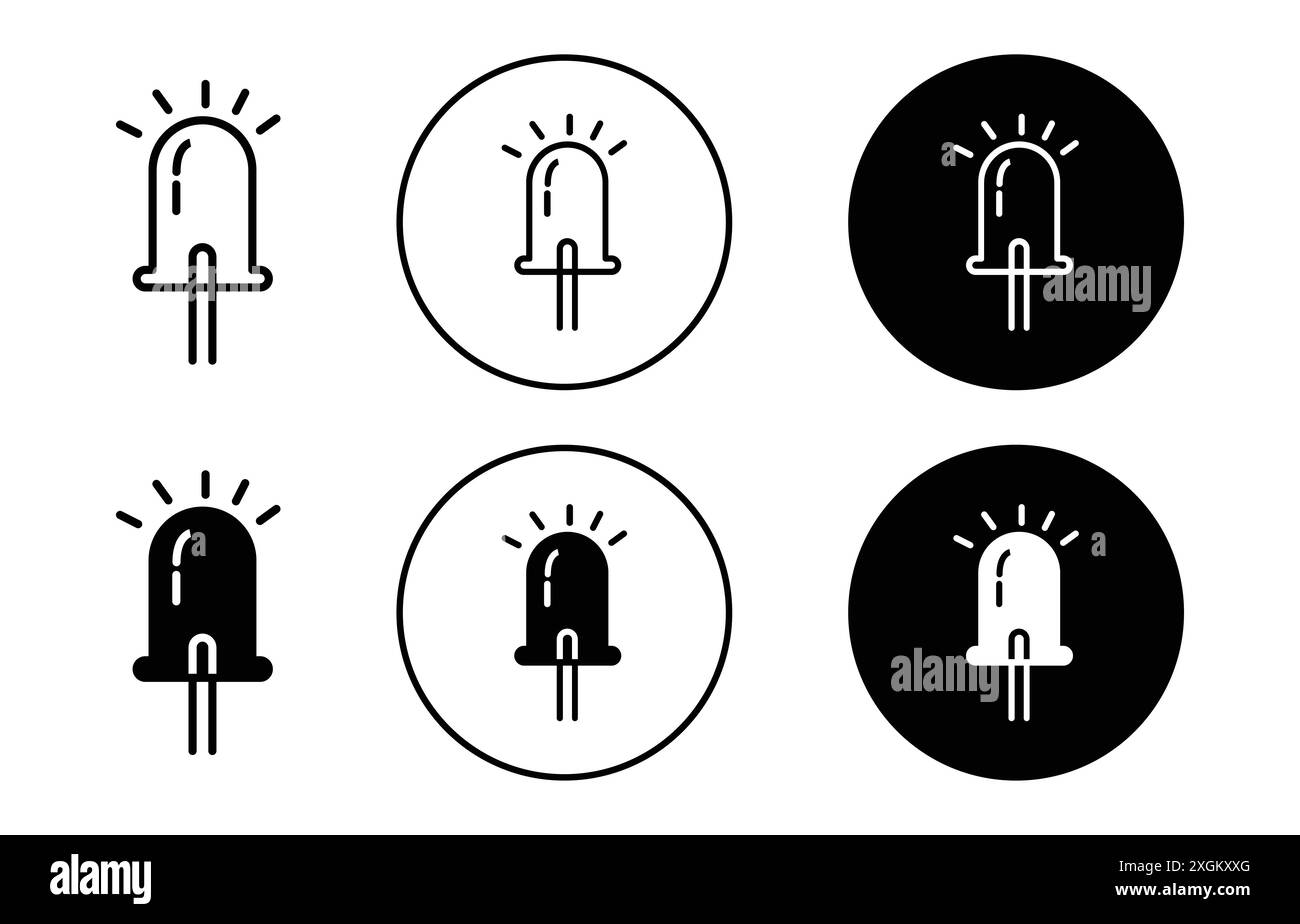 Contour de vecteur de signe de logo d'icône de diode électroluminescente en couleur noire et blanche Illustration de Vecteur