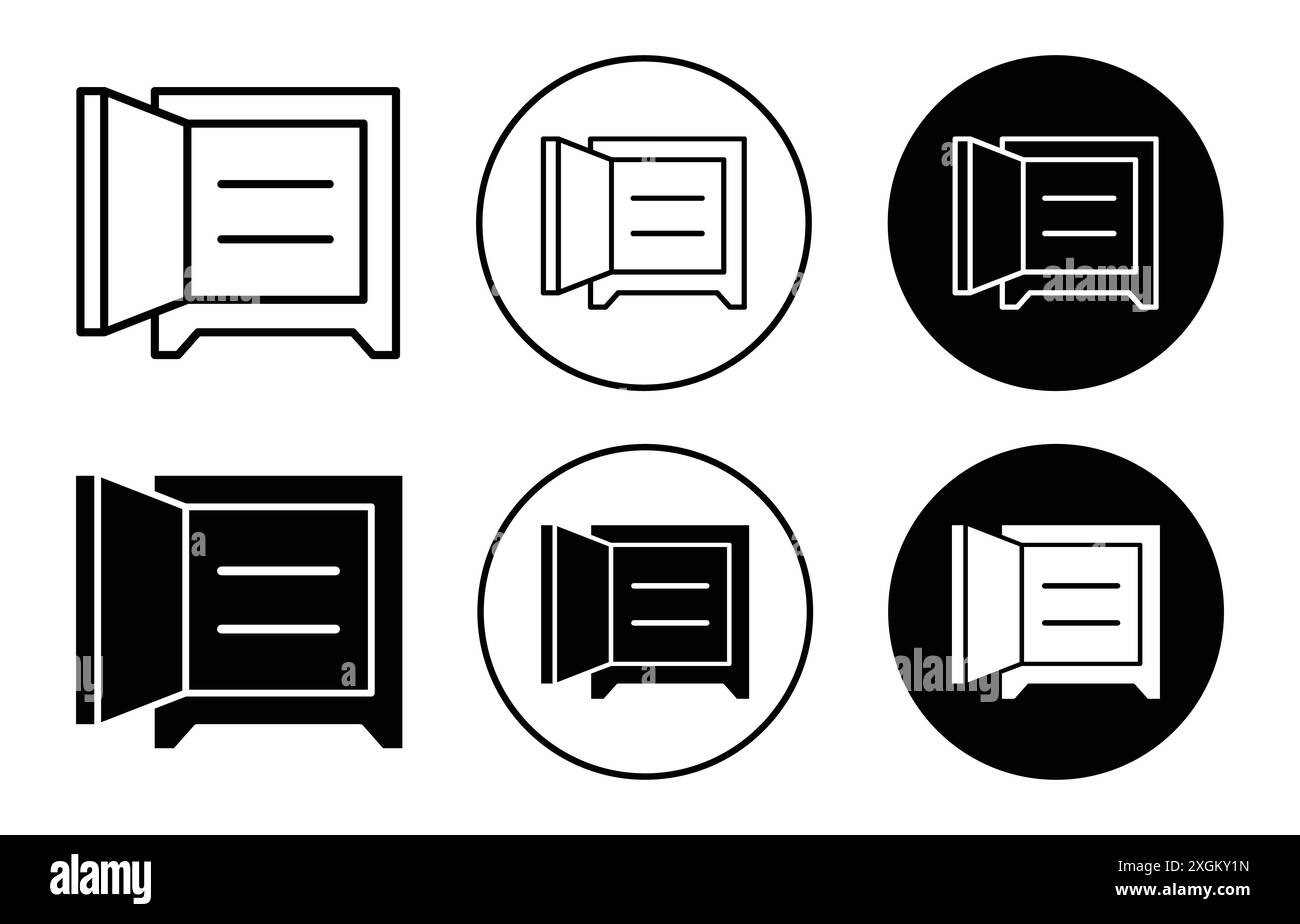 Ouvrir le contour de vecteur de signe de logo d'icône de boîte de coffre-fort en couleur noir et blanc Illustration de Vecteur