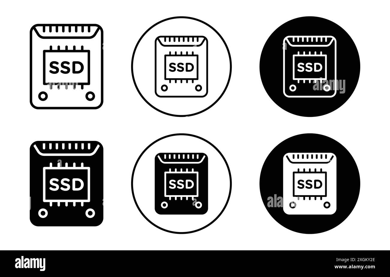 Contour vectoriel de signe d'icône de lecteur SSD en noir et blanc Illustration de Vecteur