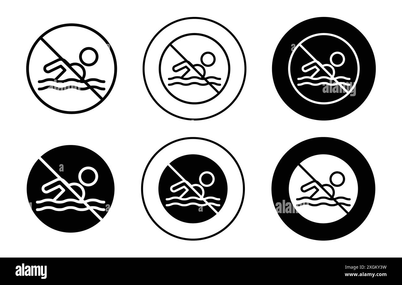 Aucun contour vectoriel de signe d'icône de signe de natation en noir et blanc Illustration de Vecteur