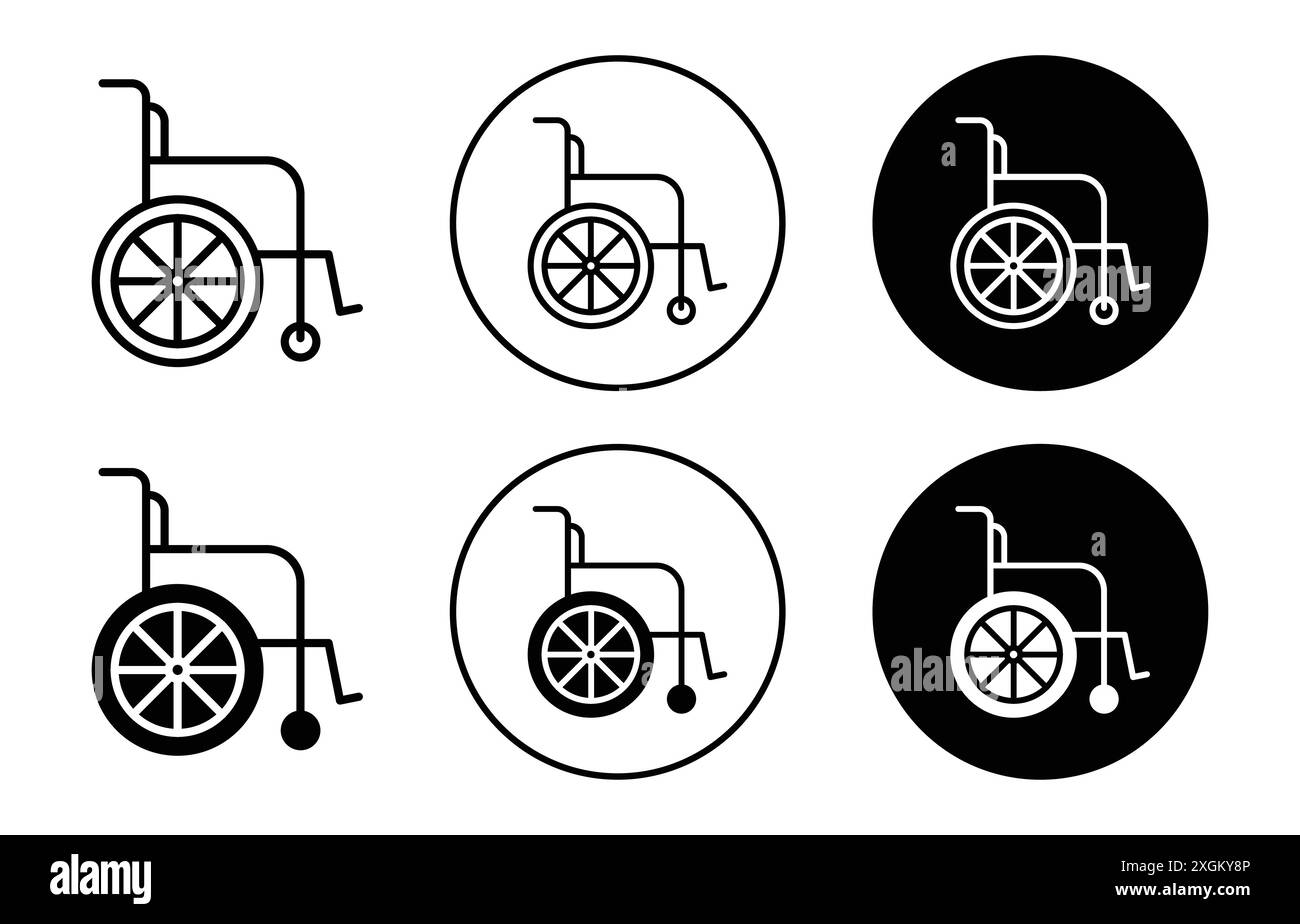 Contour de vecteur de signe de logo d'icône de fauteuil roulant en couleur noire et blanche Illustration de Vecteur