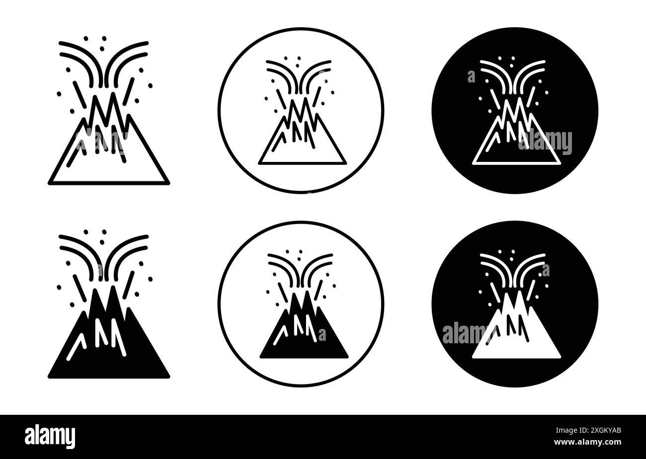 Contour vectoriel de signe de logo d'éruption de volcan en couleur noire et blanche Illustration de Vecteur