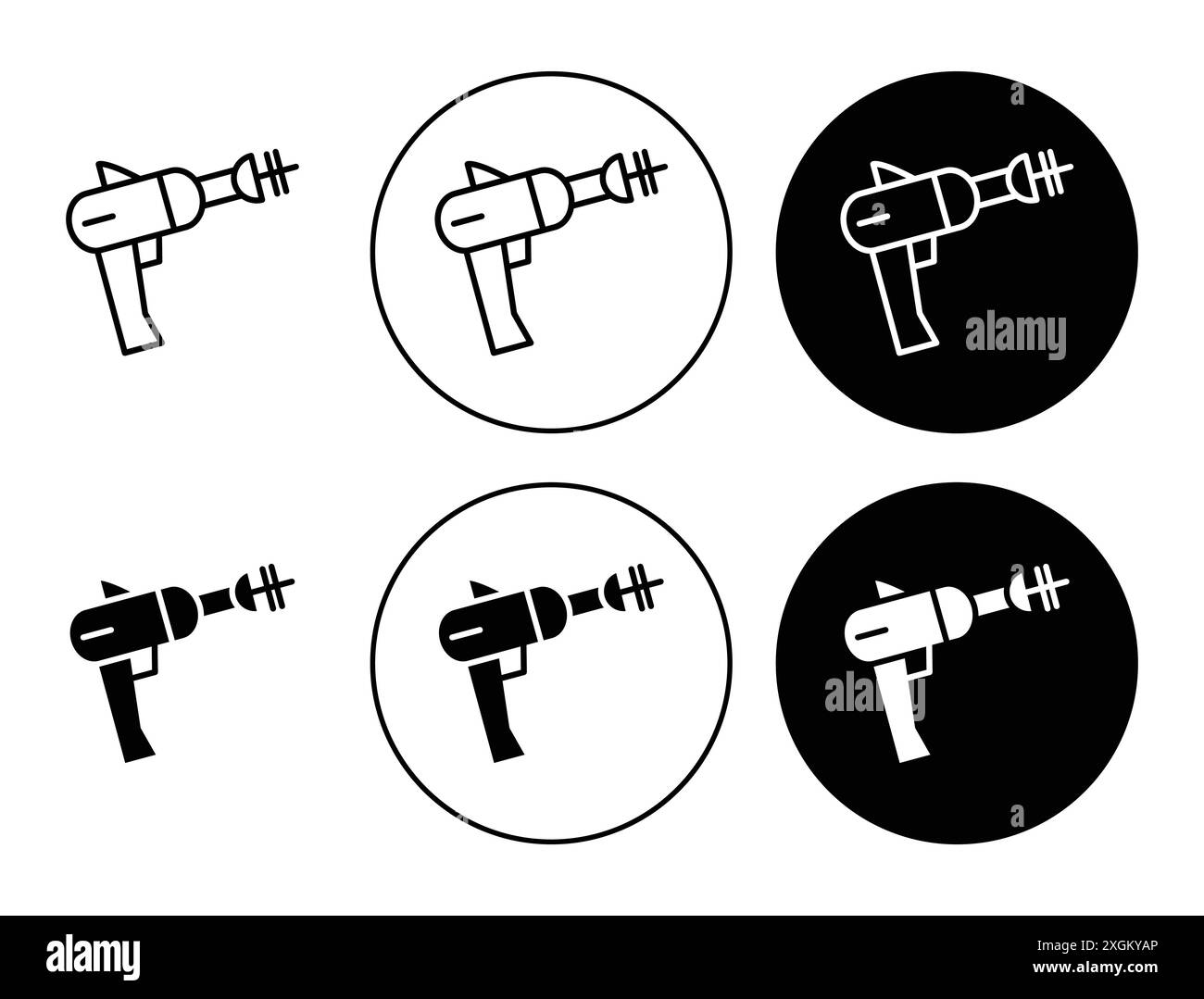 Contour de vecteur de signe de logo d'icône de pistolet spatial en couleur noire et blanche Illustration de Vecteur