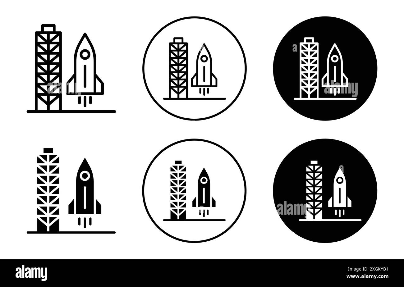 Icône de lancement de vaisseau spatial logo signe vectoriel en noir et blanc Illustration de Vecteur