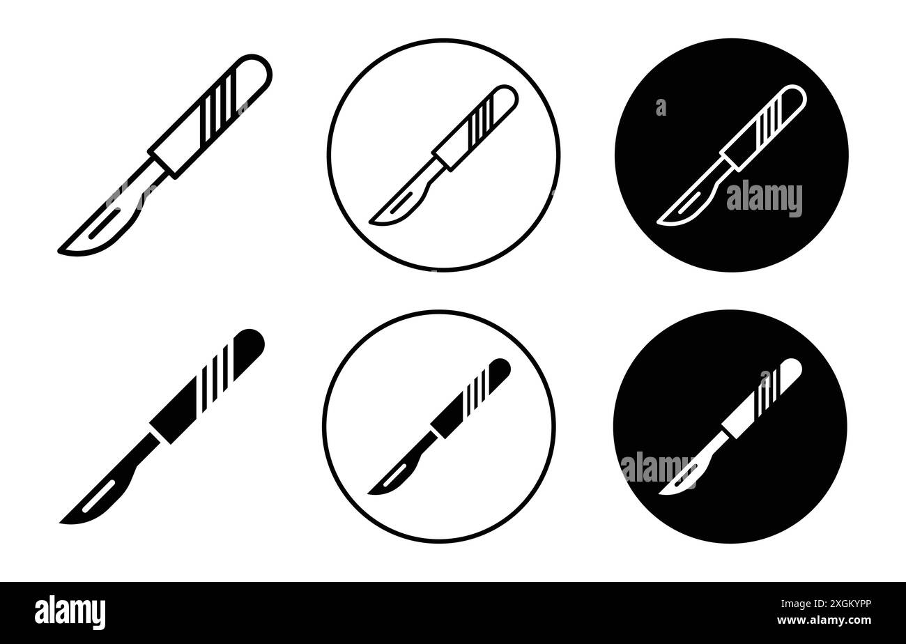 Contour vectoriel de signe de logo d'icône de scalpel en couleur noire et blanche Illustration de Vecteur