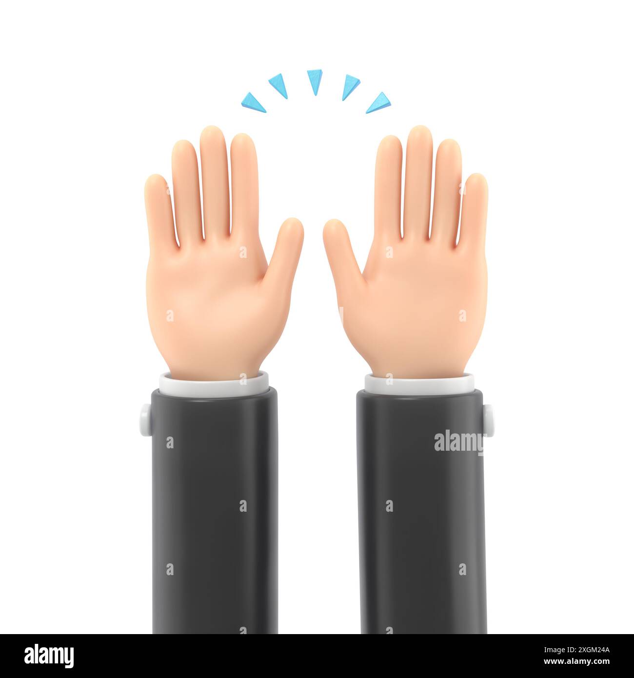 Maquette d'icône de geste de dessin animé. Lever la main pour célébrer le dessin au trait pour les applications et les sites Web, rendu 3D sur fond blanc. Banque D'Images