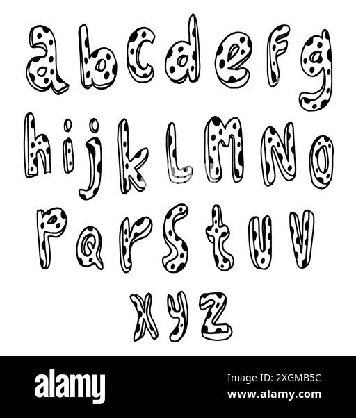 Alphabet dessiné à la main, police, letters.childish lettres de l'alphabet isolé sur fond blanc. Illustration de Vecteur