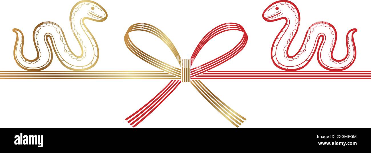 Mizuhiki - cordes de décoration japonaise - pour l'année du symbole de voeux vintage serpent. Illustration vectorielle isolée sur Un fond blanc. Illustration de Vecteur