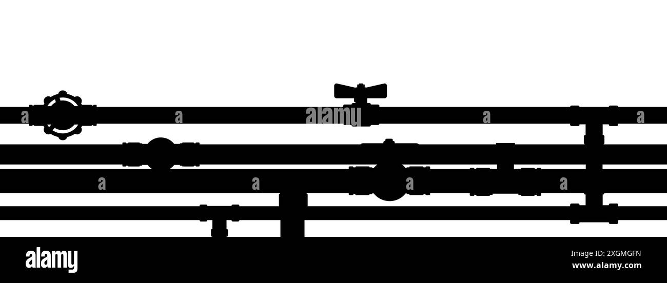 Pipeline. Image de silhouette noire isolée sur fond blanc. Composition vectorielle sans couture. Conduite métallique. Approvisionnement en eau, gaz et autres liquides Illustration de Vecteur