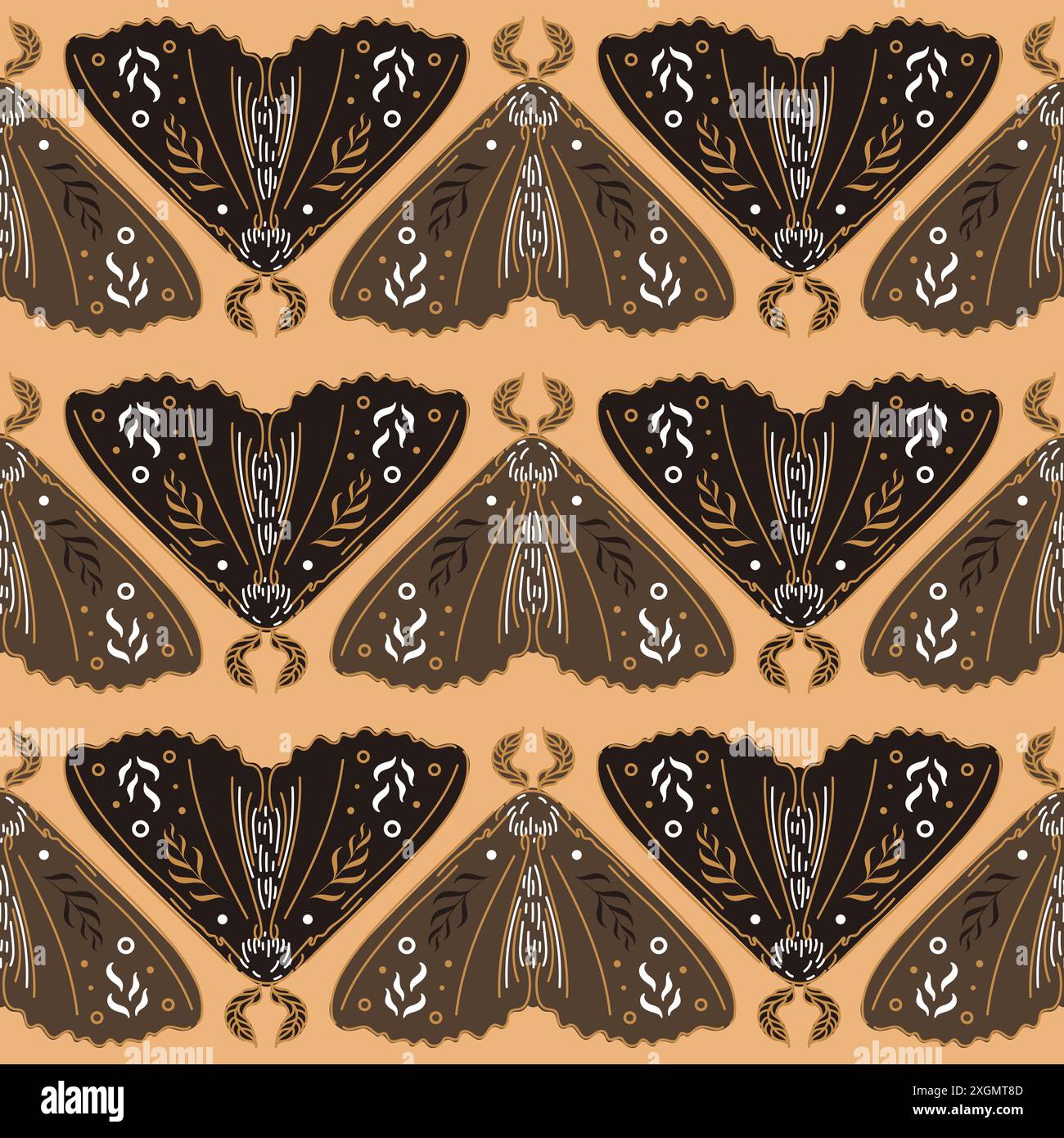 Mites, symboles magiques, armoise et fougère. Motif sans couture dans le style folklorique scandinave. Halloween, sorcière, sorcellerie, astrologie, mysticisme. Pour wallpap Illustration de Vecteur